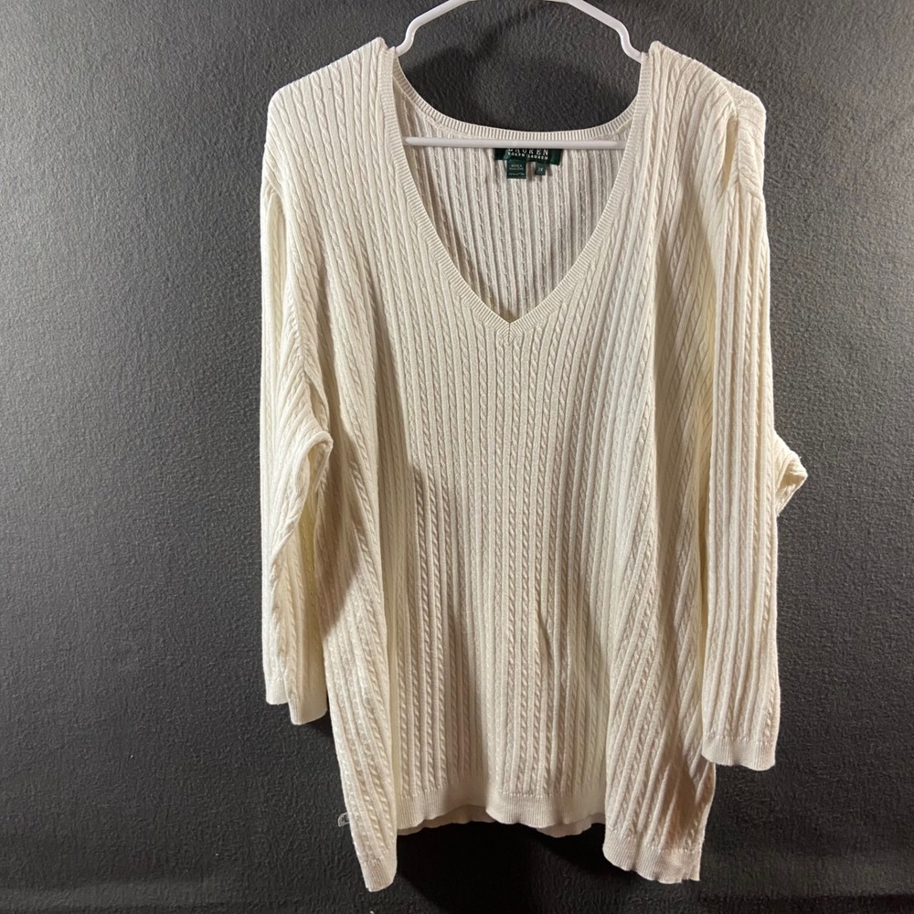 Lauren Ralph Lauren cable knit Sweater 3x ivory Cotton capsule luxury parisian